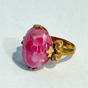 Vintage Victorian Style 10k Gold Filled Ornate Ring Pink Rhodochrosite ? 4.75